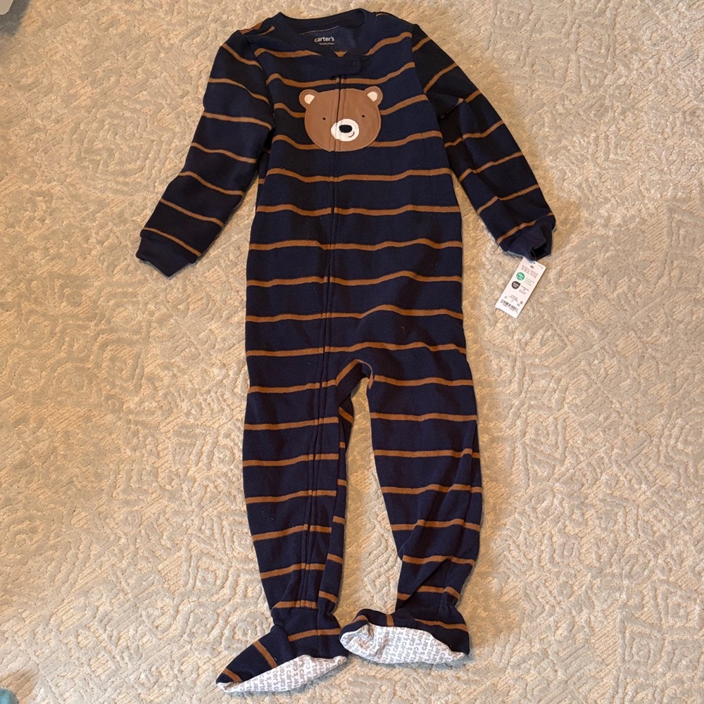 Carter's Navy and Brown Striped Footie with Bear Appliqué